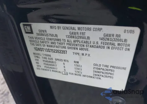 2005 Chevrolet Trailblazer Lt z USA, uszkodzony, nr VIN 1GNDT13S752262287